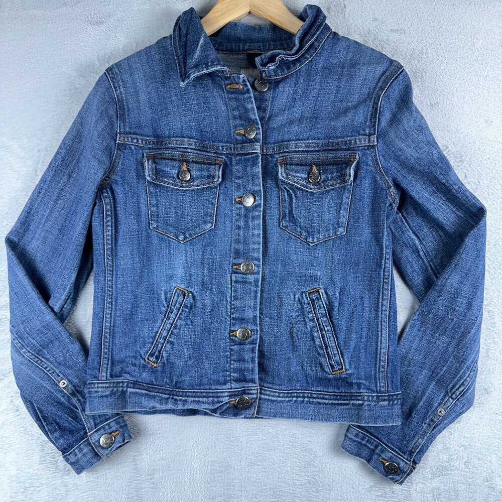 J. Crew Denim Jean Jacket Biker Trucker Pockets 02661SU Womens Blue Size Small